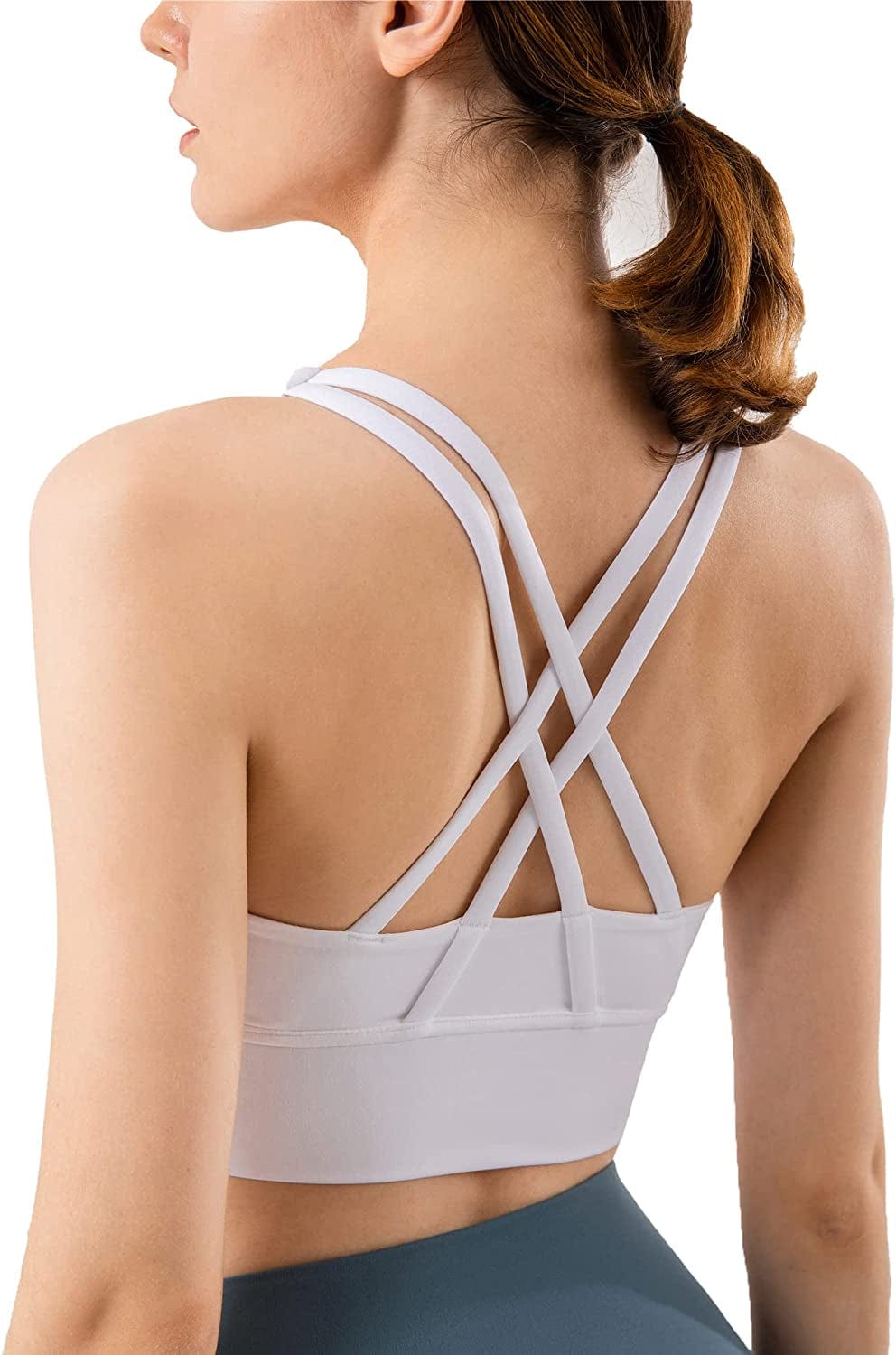 Women'S Strappy Sports Bras Fitness Workout Padded Yoga Bra Criss Cross Back White / Large