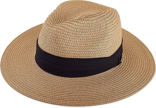 Women'S Straw Panama Hat, Adjustable Fedora Hat with Removable Chin Cord for Sun Protection Travel Beach Graden Fishing Apparel & Accessories > Clothing Accessories > Hats EINSKEY   
