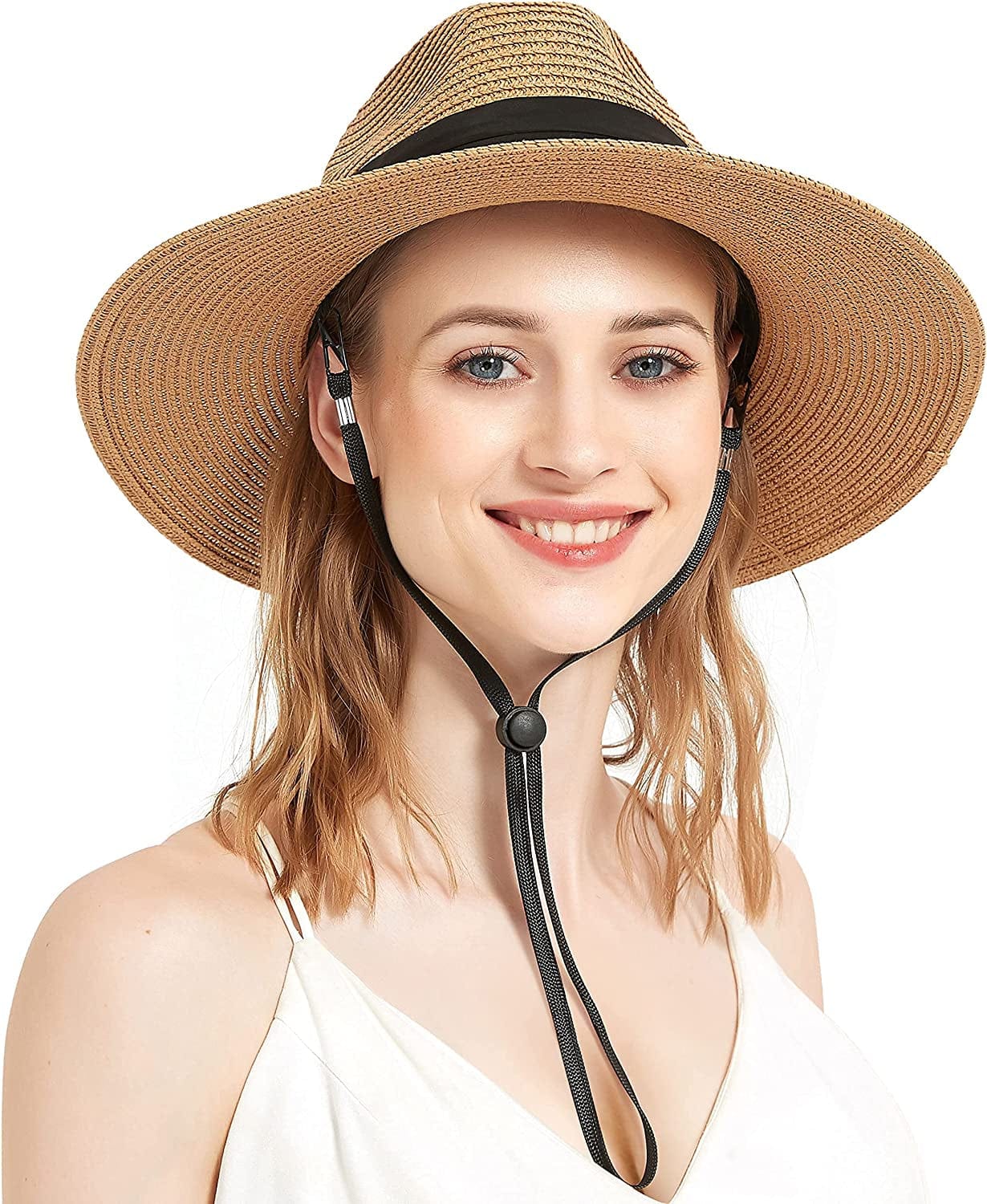 Women'S Straw Panama Hat, Adjustable Fedora Hat with Removable Chin Cord for Sun Protection Travel Beach Graden Fishing Apparel & Accessories > Clothing Accessories > Hats EINSKEY   