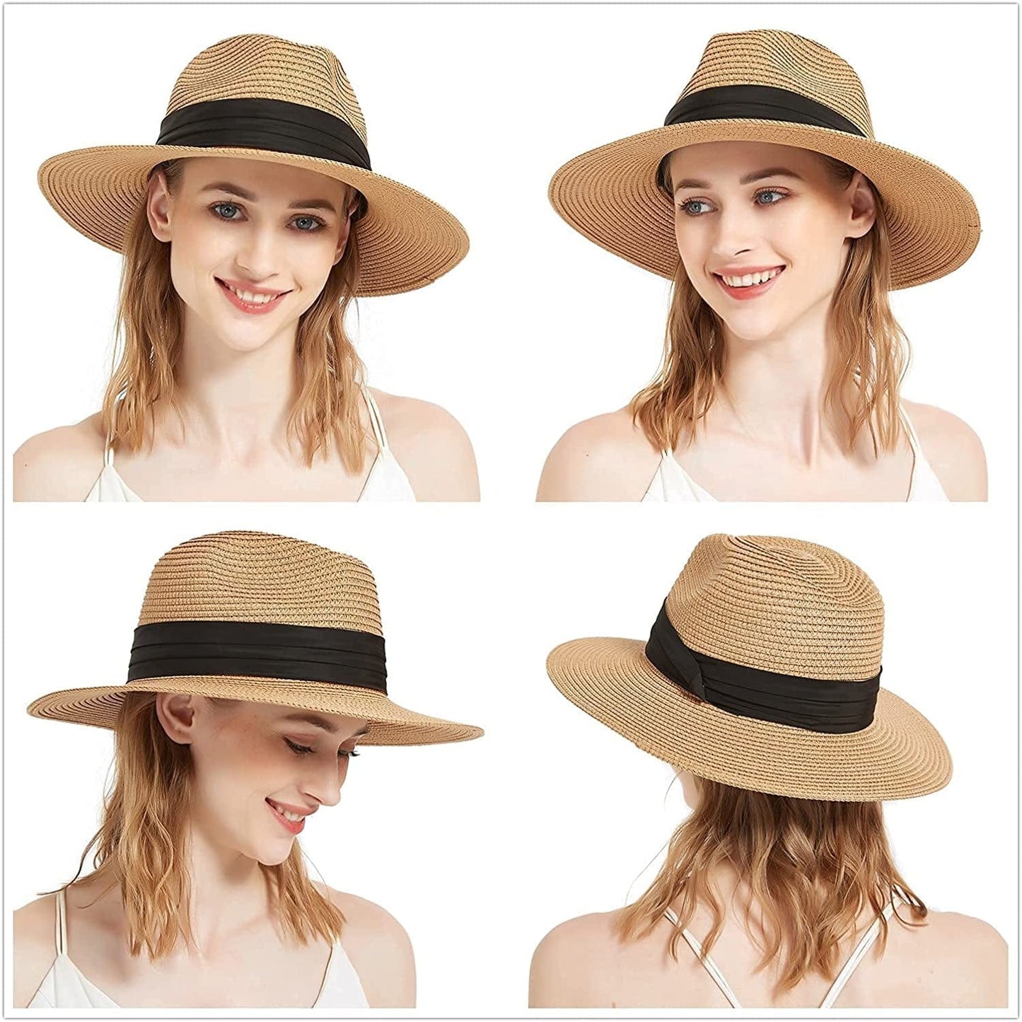 Women'S Straw Panama Hat, Adjustable Fedora Hat with Removable Chin Cord for Sun Protection Travel Beach Graden Fishing Apparel & Accessories > Clothing Accessories > Hats EINSKEY   