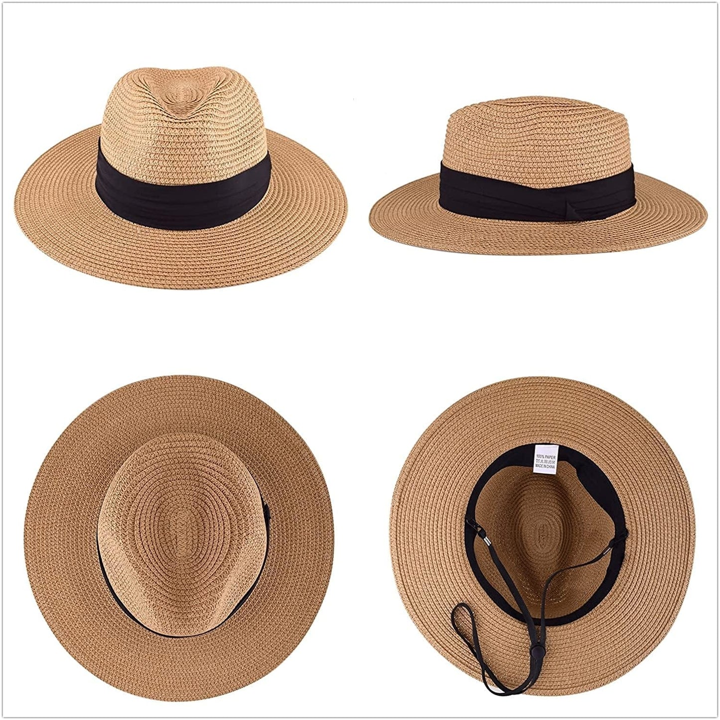 Women'S Straw Panama Hat, Adjustable Fedora Hat with Removable Chin Cord for Sun Protection Travel Beach Graden Fishing Apparel & Accessories > Clothing Accessories > Hats EINSKEY   