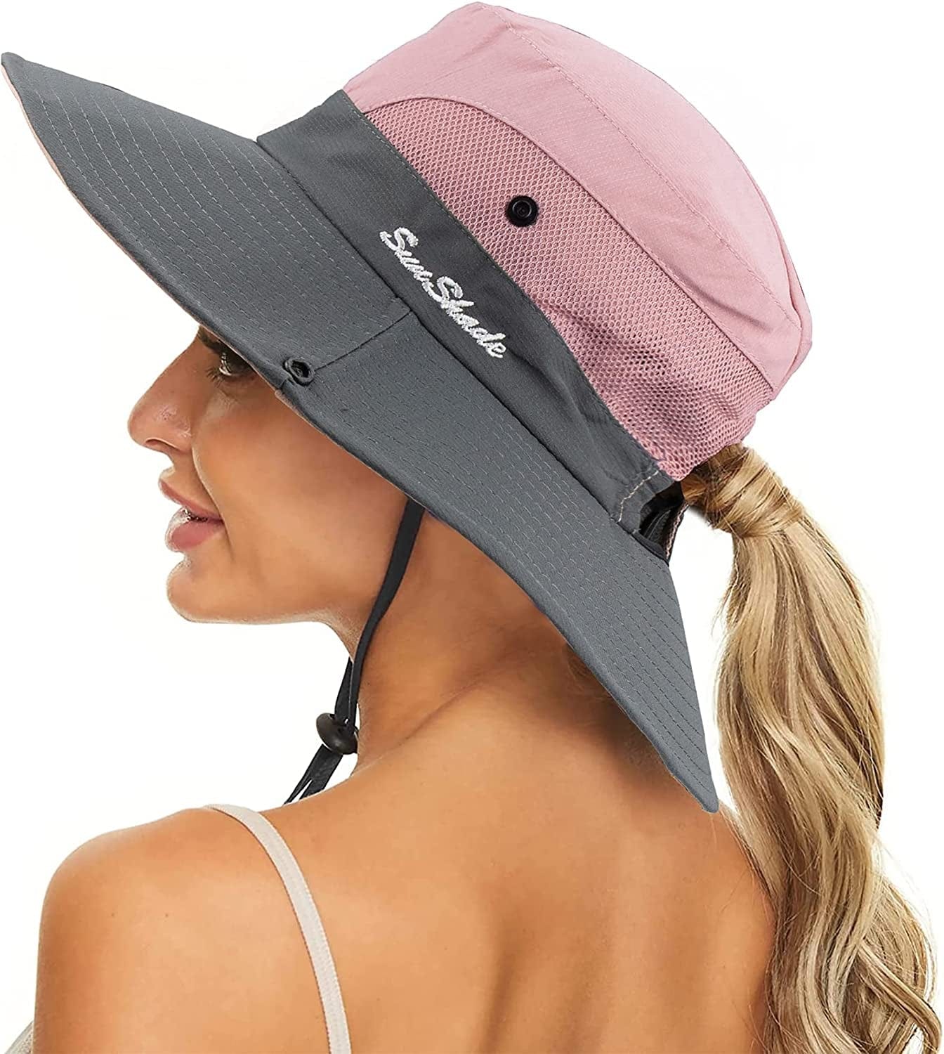 Women'S Summer Sun-Hat Ponytail - Uv-Protection Mesh Wide Brim Foldable Hat with Ponytail Hole Apparel & Accessories > Clothing Accessories > Hats Pogah Pink 7 1/4 