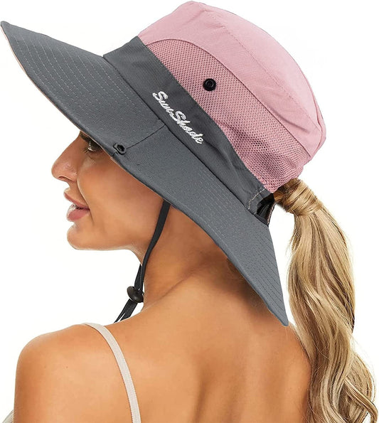 Women'S Summer Sun-Hat Ponytail - Uv-Protection Mesh Wide Brim Foldable Hat with Ponytail Hole Apparel & Accessories > Clothing Accessories > Hats Pogah Pink 7 1/4 