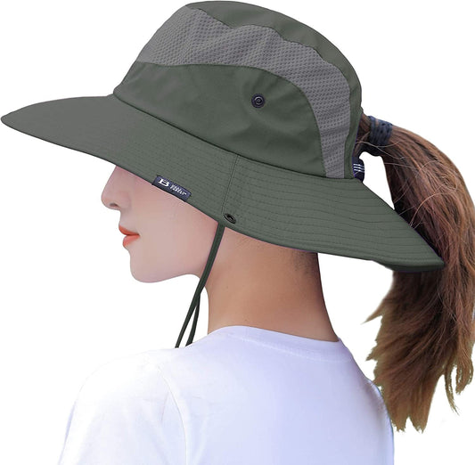 Women'S Summer Sun Outdoor UV Protection Foldable Mesh Wide Brim Beach Fishing Bucket Hat Apparel & Accessories > Clothing Accessories > Hats Muryobao Army Green  
