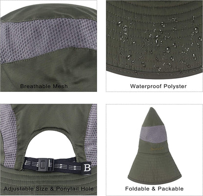 Women'S Summer Sun Outdoor UV Protection Foldable Mesh Wide Brim Beach Fishing Bucket Hat Apparel & Accessories > Clothing Accessories > Hats Muryobao   