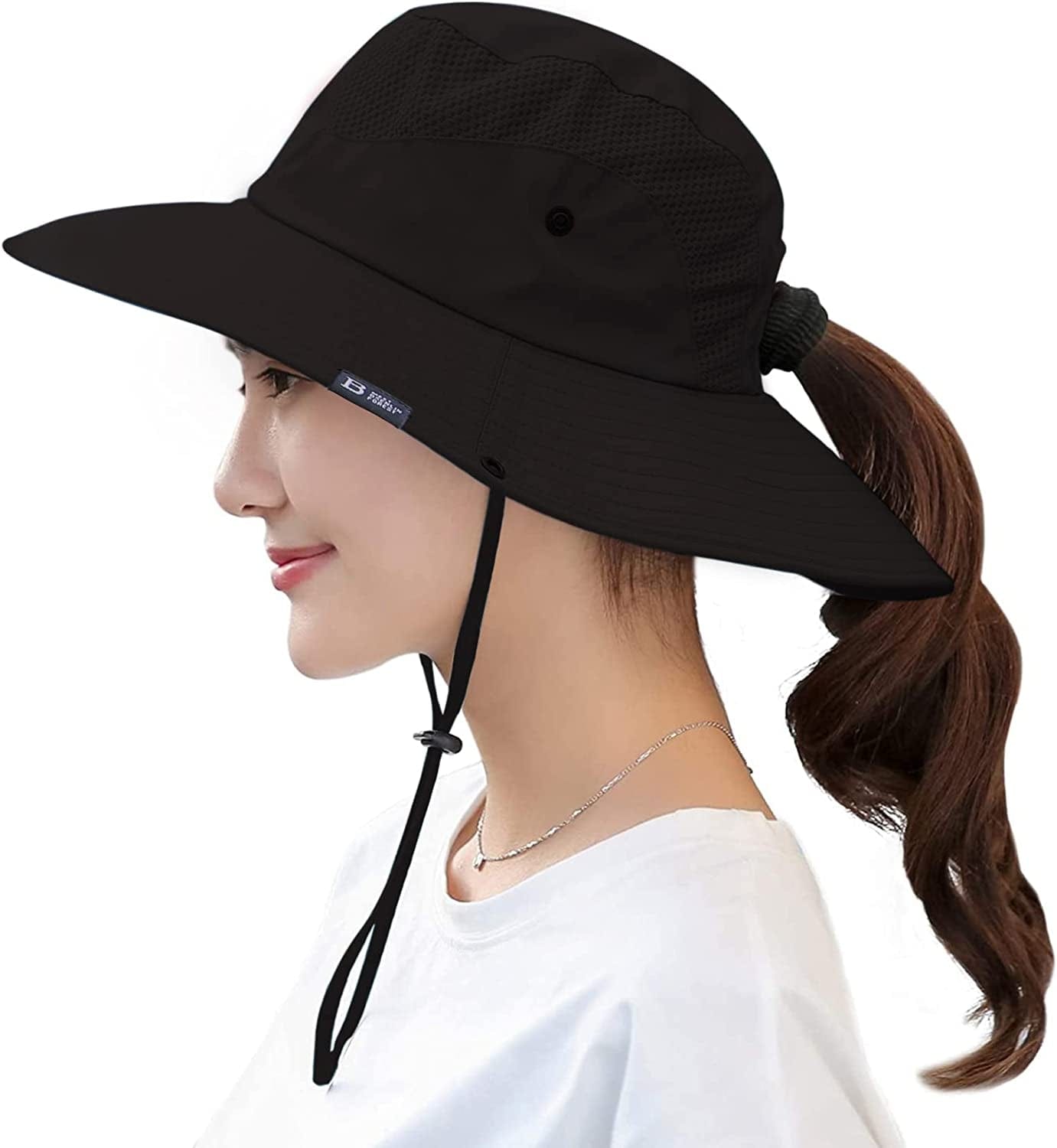 Women'S Summer Sun Outdoor UV Protection Foldable Mesh Wide Brim Beach Fishing Bucket Hat Apparel & Accessories > Clothing Accessories > Hats Muryobao Black  