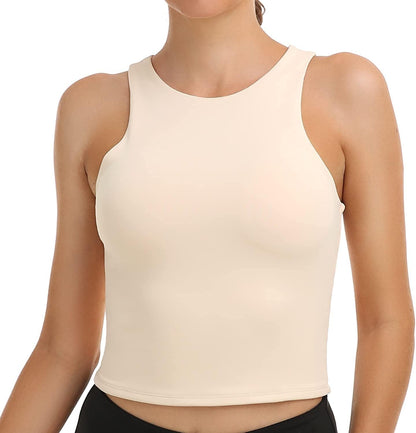 Women'S Summer Tank Tops Body Contour Sleeveless Crop Double Lined Yoga Shirts Ivory / Small