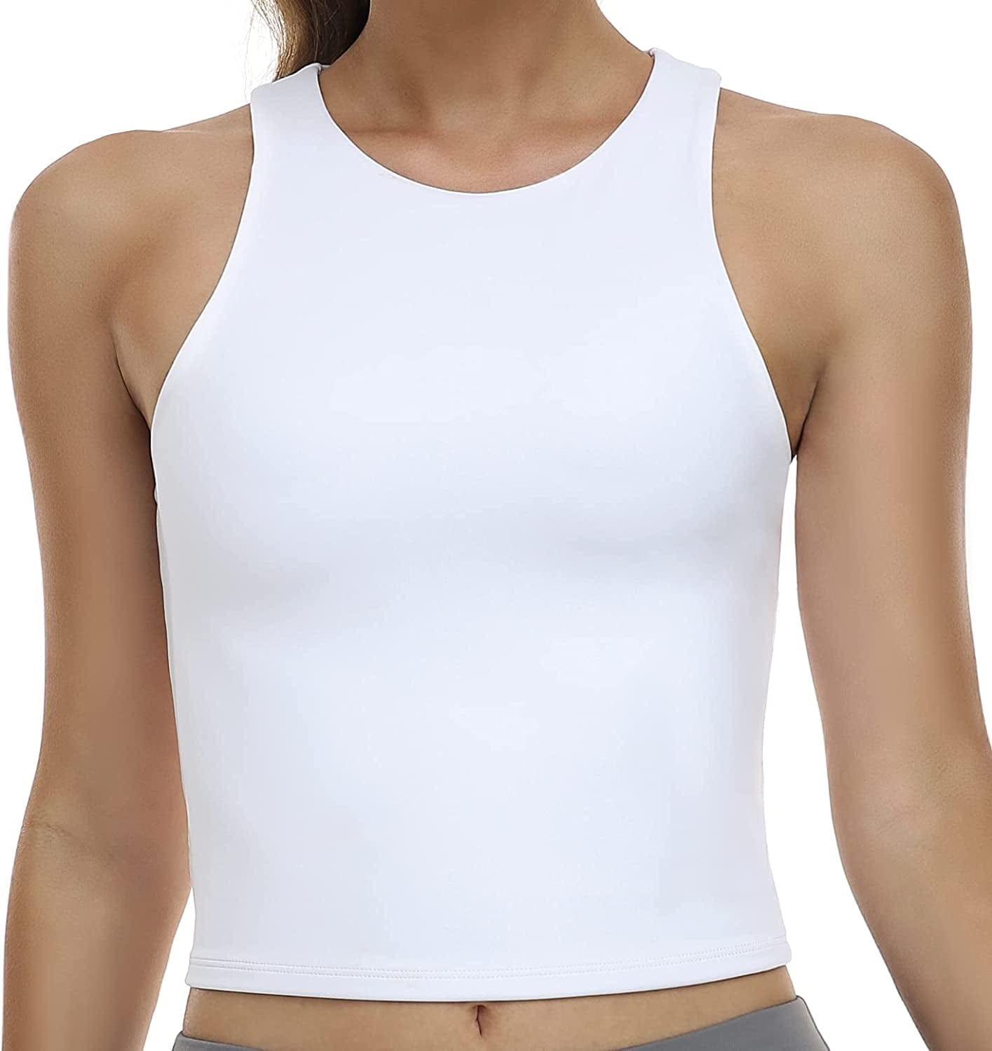 Women'S Summer Tank Tops Body Contour Sleeveless Crop Double Lined Yoga Shirts White / Medium