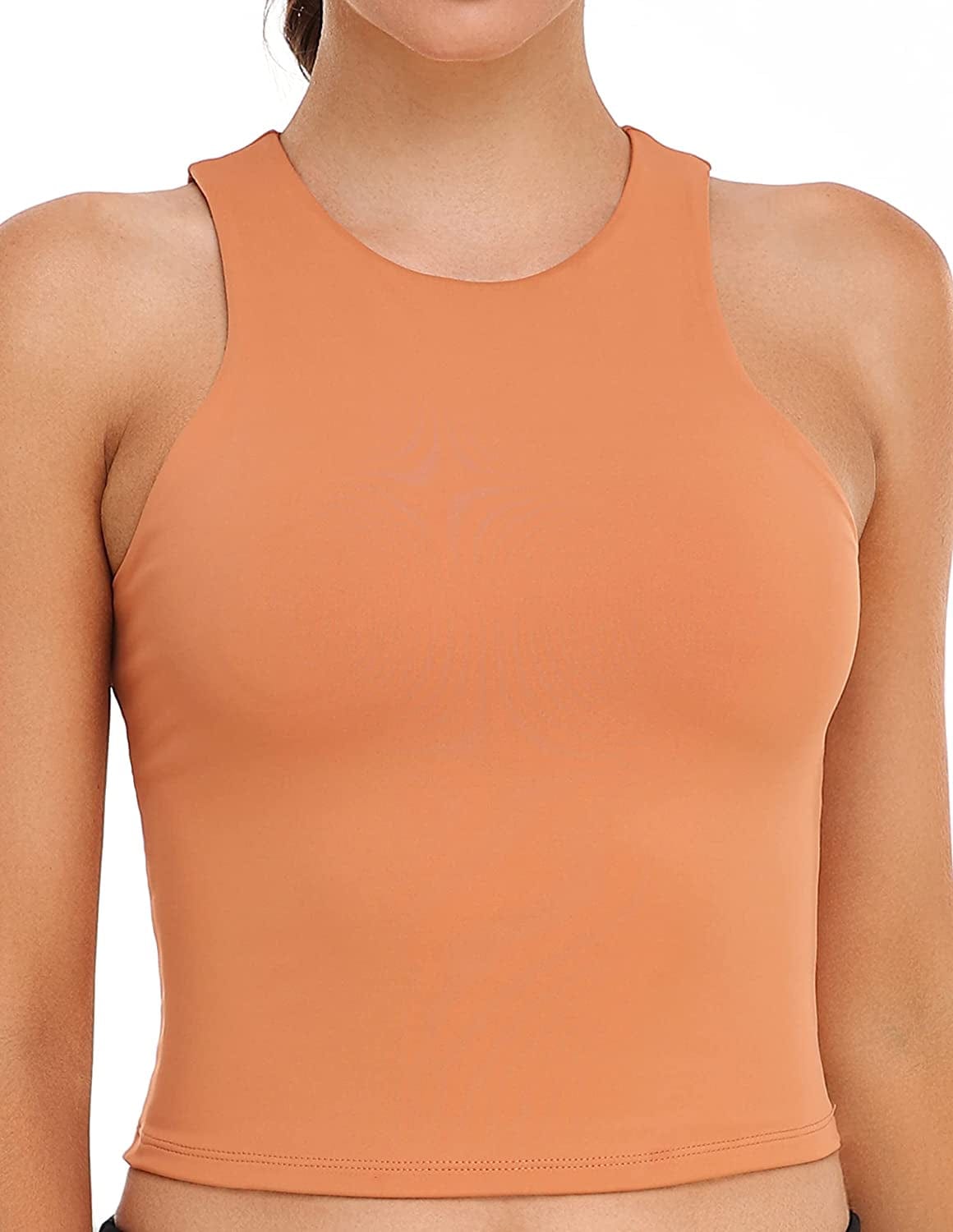 Women'S Summer Tank Tops Body Contour Sleeveless Crop Double Lined Yoga Shirts Shell Coral / X-Small