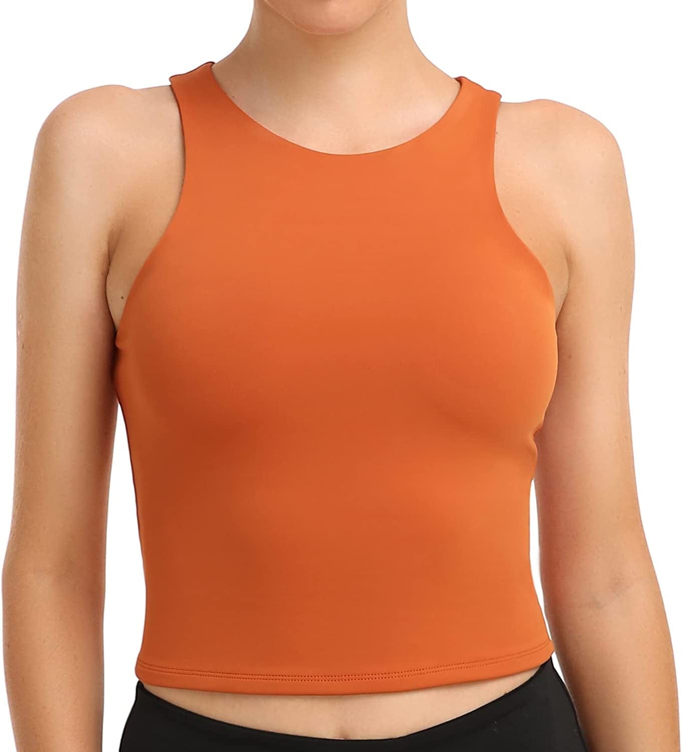 Women'S Summer Tank Tops Body Contour Sleeveless Crop Double Lined Yoga Shirts Brown / Small