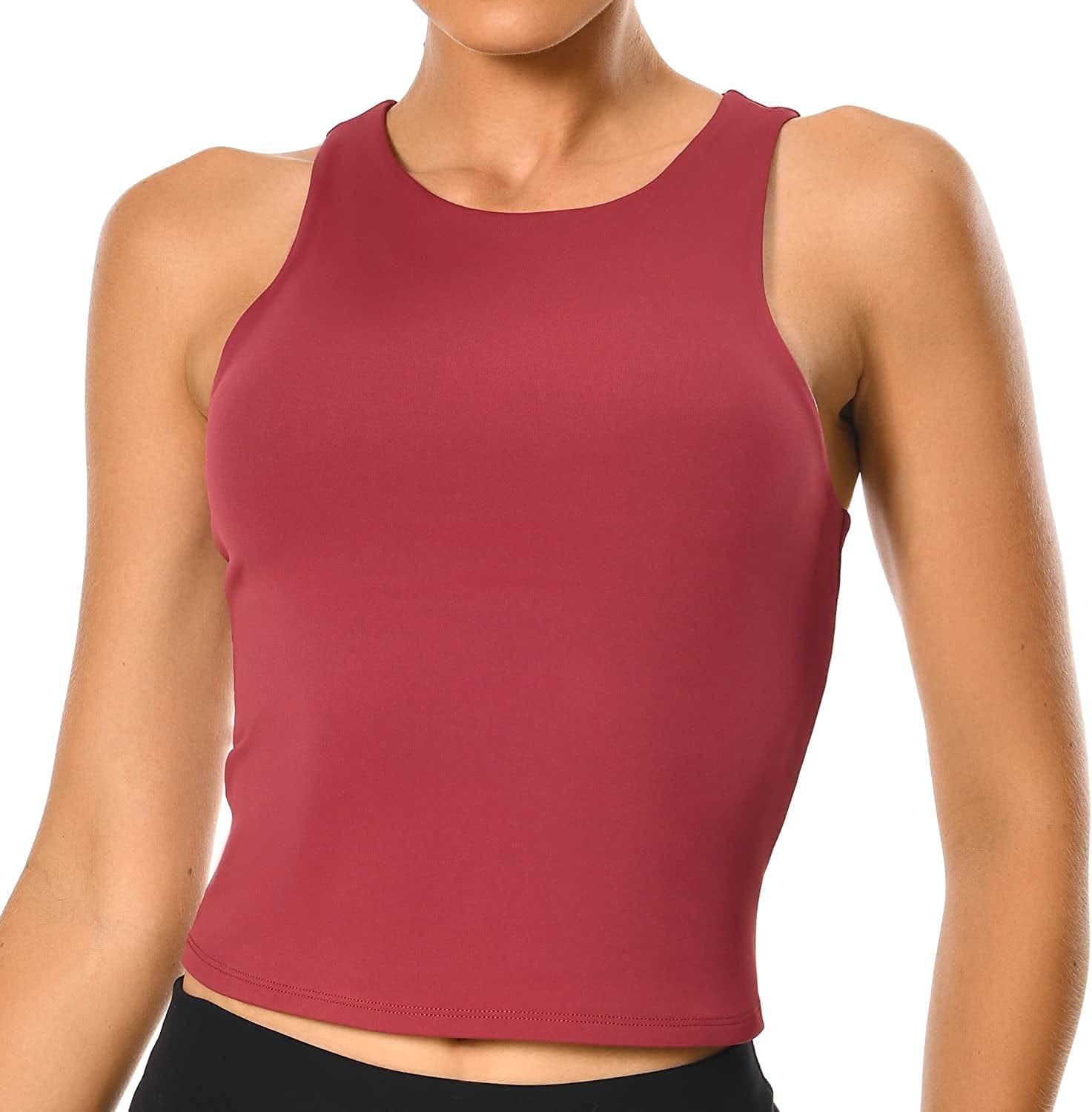Women'S Summer Tank Tops Body Contour Sleeveless Crop Double Lined Yoga Shirts Rose Red / X-Large