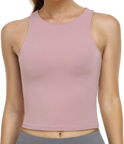 Women'S Summer Tank Tops Body Contour Sleeveless Crop Double Lined Yoga Shirts Pale Pink / Medium