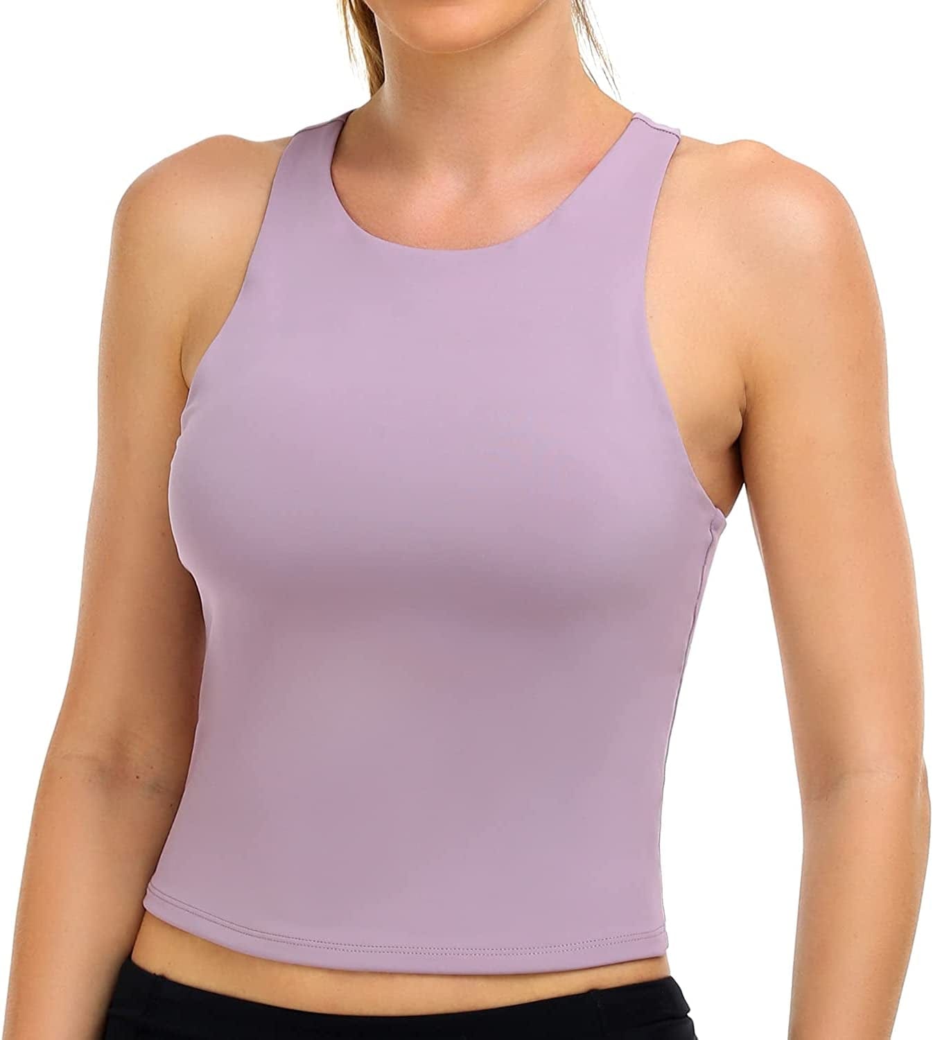 Women'S Summer Tank Tops Body Contour Sleeveless Crop Double Lined Yoga Shirts Mauve shadows / Medium