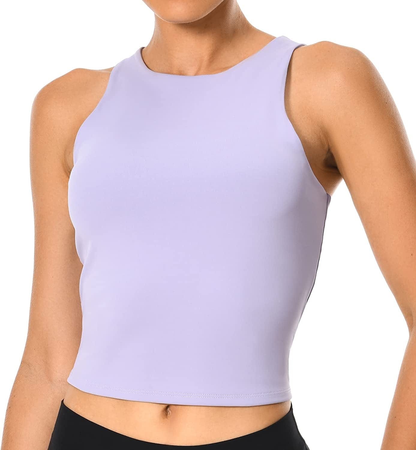 Women'S Summer Tank Tops Body Contour Sleeveless Crop Double Lined Yoga Shirts Lilac / Medium
