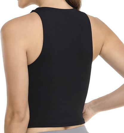 Women'S Summer Tank Tops Body Contour Sleeveless Crop Double Lined Yoga Shirts