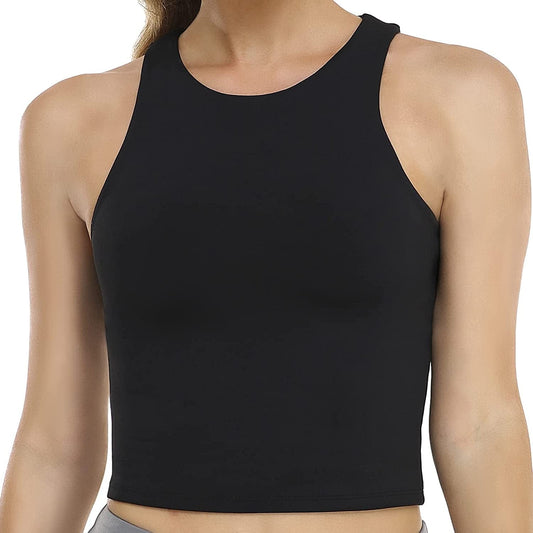 Women'S Summer Tank Tops Body Contour Sleeveless Crop Double Lined Yoga Shirts Black / Medium