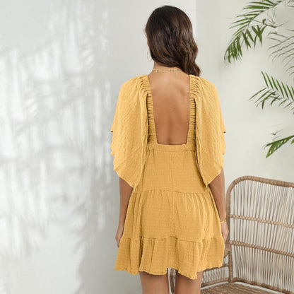 Women'S Summer V-Neck, Tiered Silhouette with Flutter Sleeves Mini Dress for Casual