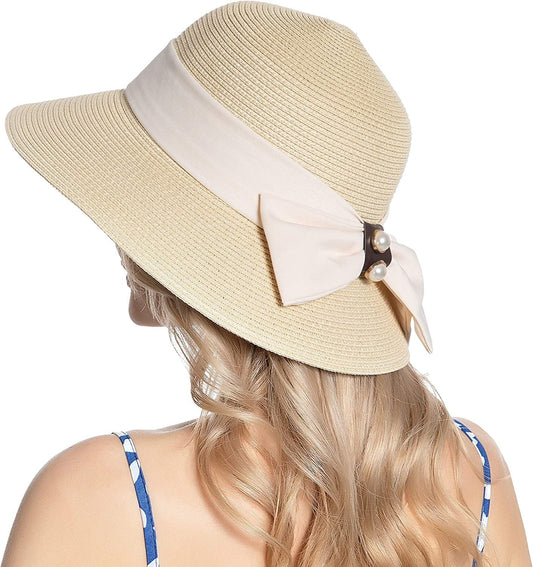 Women'S Sun Hat Wide Brim Foldable Straw Hats Summer Travel Beach Cap Apparel & Accessories > Clothing Accessories > Hats Muryobao A - Beige  