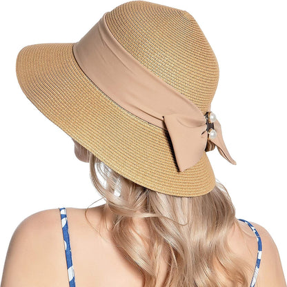 Women'S Sun Hat Wide Brim Foldable Straw Hats Summer Travel Beach Cap Apparel & Accessories > Clothing Accessories > Hats Muryobao Khaki  