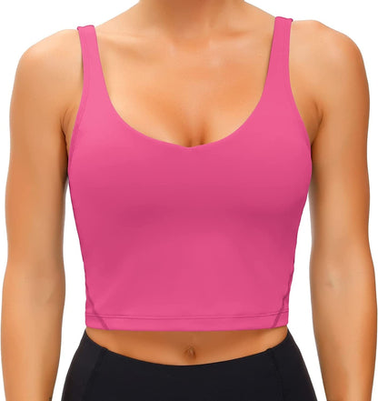 Women'S Tank Top Padded Sports Bra Running Workout Yoga Crop Top Bright Pink / Large