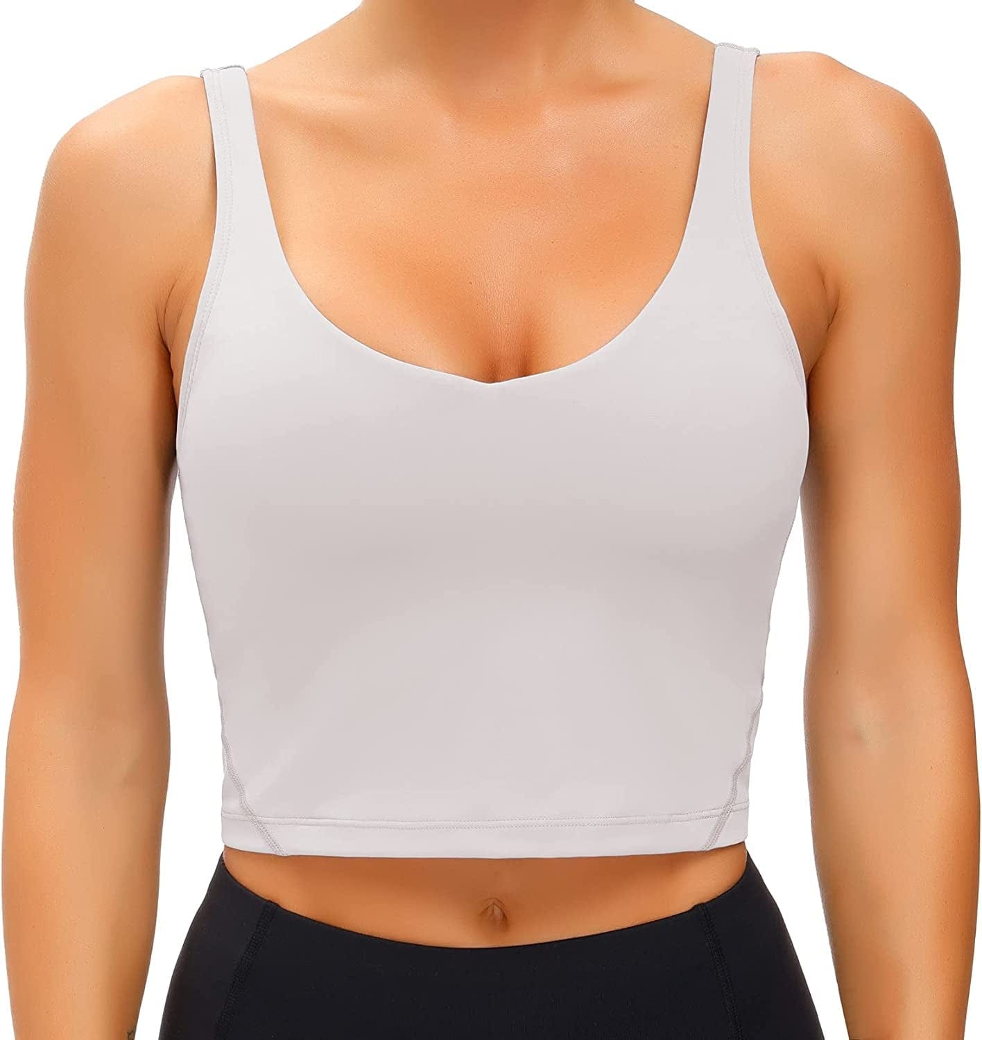 Women'S Tank Top Padded Sports Bra Running Workout Yoga Crop Top Light Grey / Medium