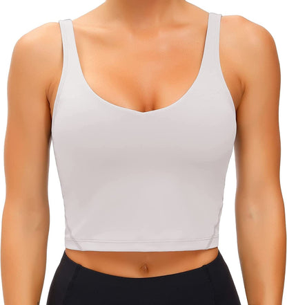 Women'S Tank Top Padded Sports Bra Running Workout Yoga Crop Top Light Grey / Medium