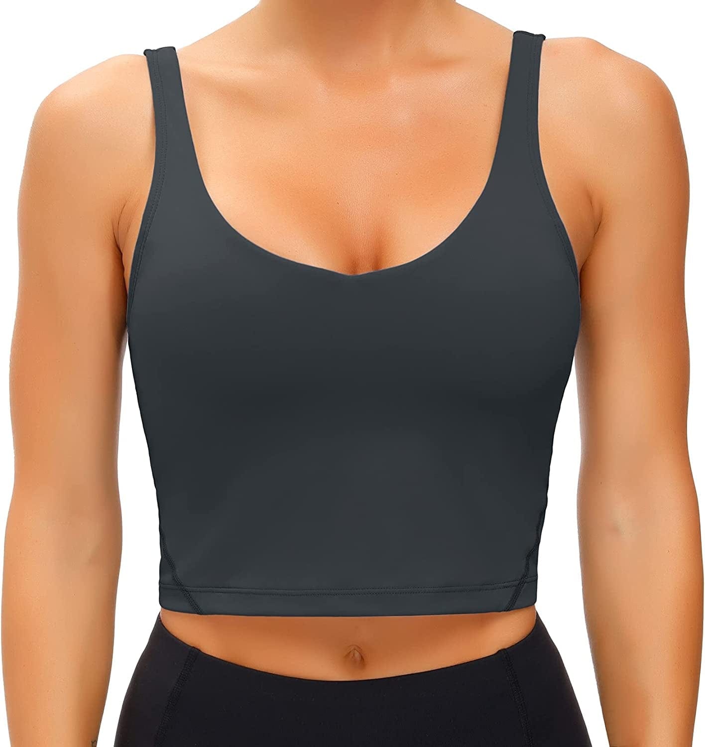 Women'S Tank Top Padded Sports Bra Running Workout Yoga Crop Top Charcoal Gray / X-Large