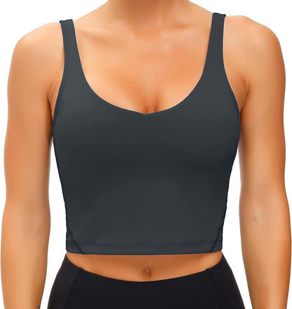 Women'S Tank Top Padded Sports Bra Running Workout Yoga Crop Top Charcoal Gray / X-Large