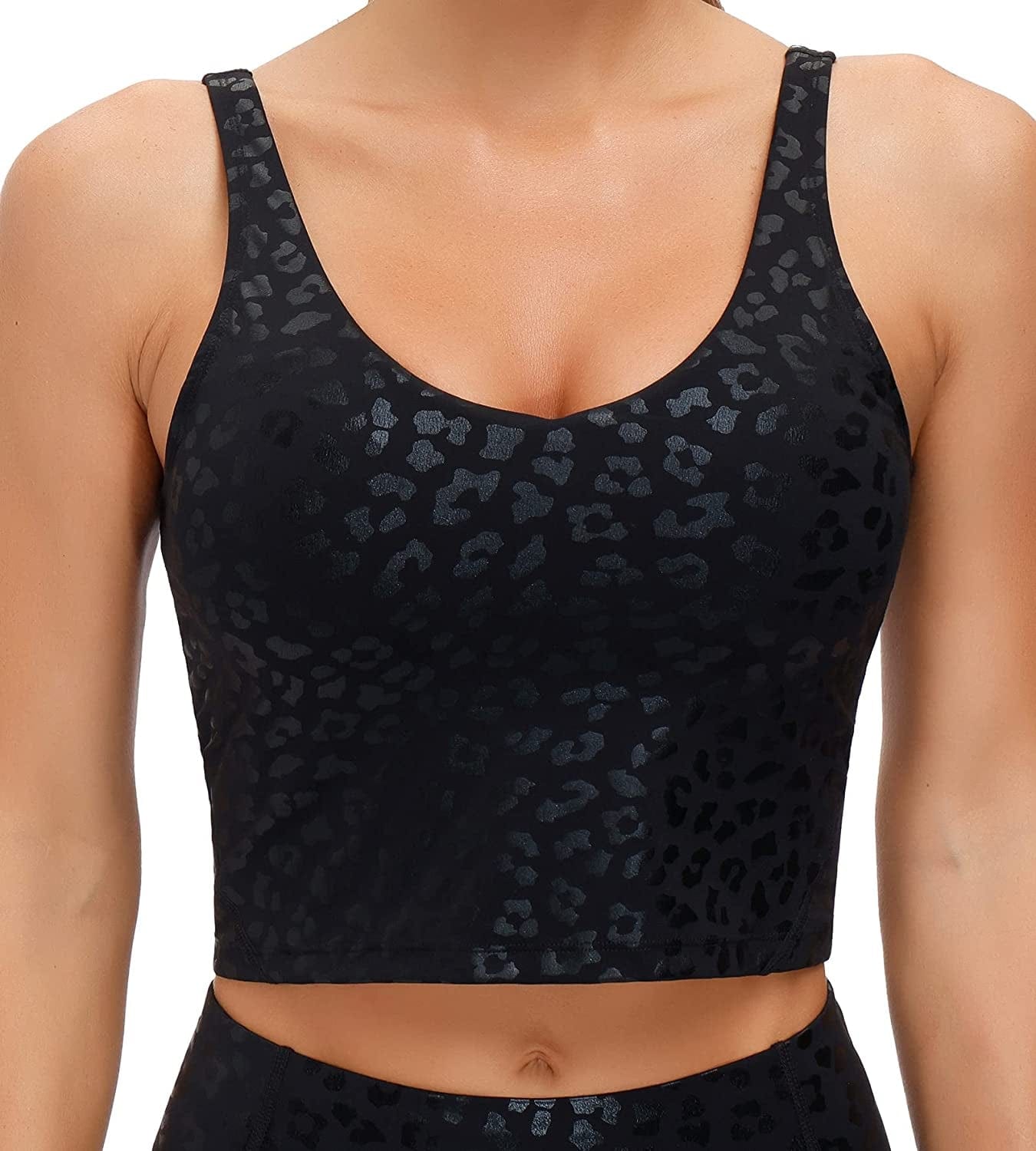 Women'S Tank Top Padded Sports Bra Running Workout Yoga Crop Top Black Leopard / Large