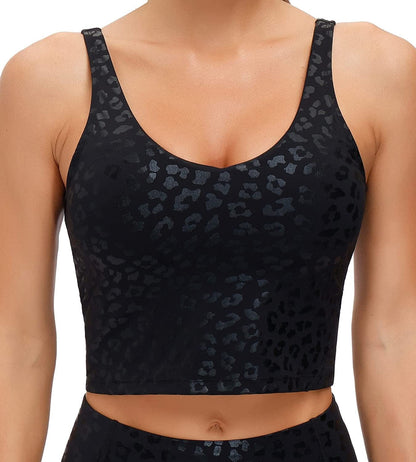 Women'S Tank Top Padded Sports Bra Running Workout Yoga Crop Top Black Leopard / Large