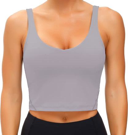Women'S Tank Top Padded Sports Bra Running Workout Yoga Crop Top Lavender Grey / X-Small