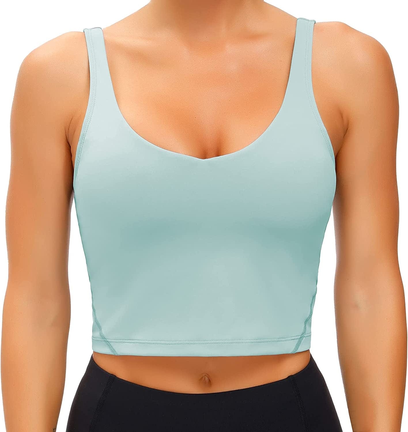 Women'S Tank Top Padded Sports Bra Running Workout Yoga Crop Top Light Blue / Medium