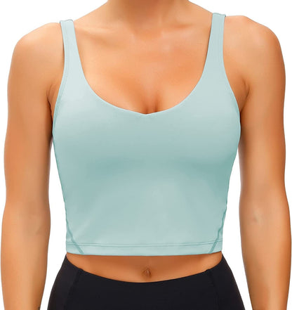 Women'S Tank Top Padded Sports Bra Running Workout Yoga Crop Top Light Blue / Medium
