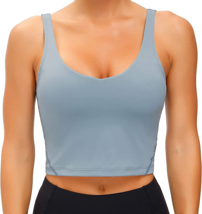Women'S Tank Top Padded Sports Bra Running Workout Yoga Crop Top Denim Blue / Medium