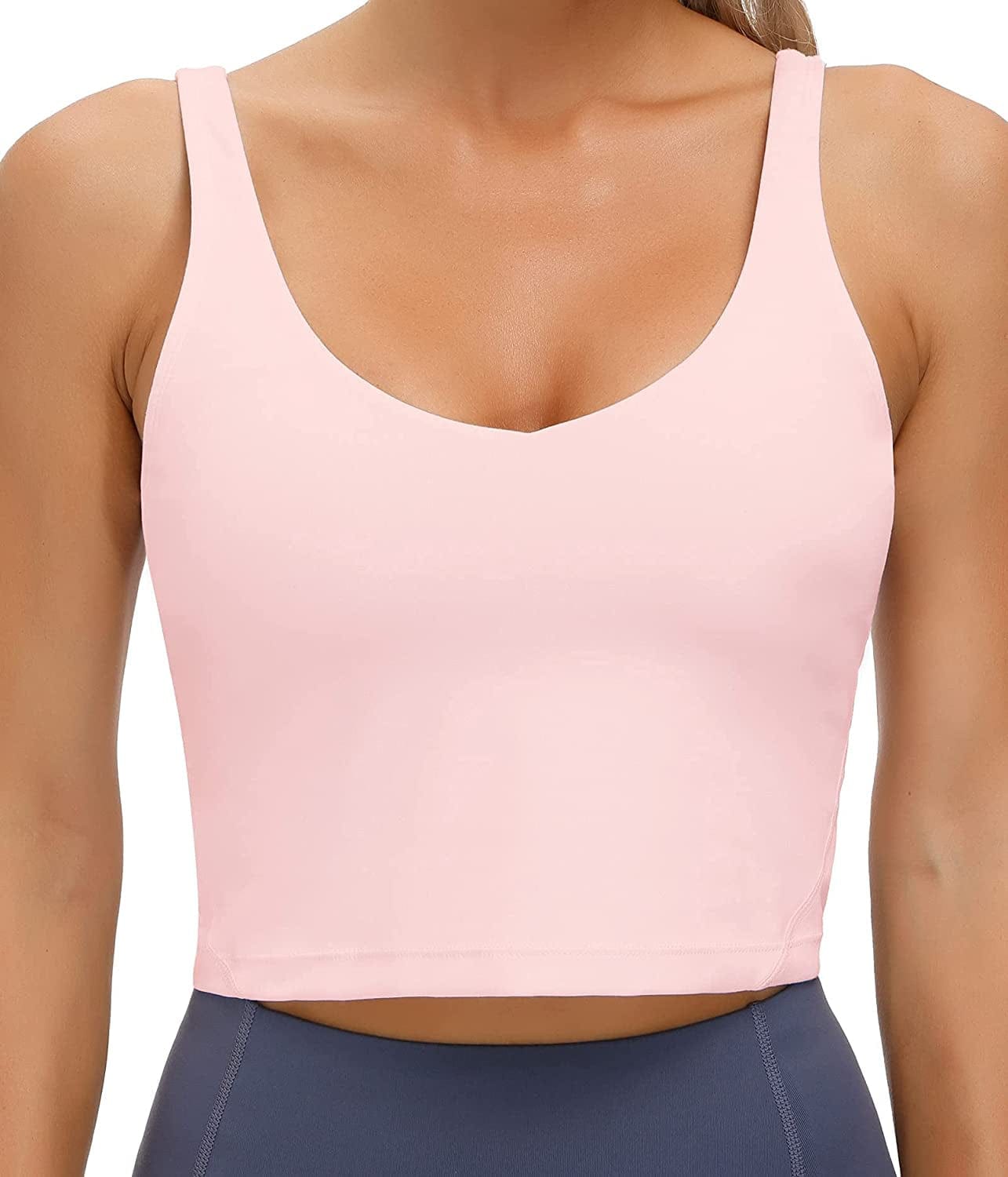 Women'S Tank Top Padded Sports Bra Running Workout Yoga Crop Top Pink / X-Small