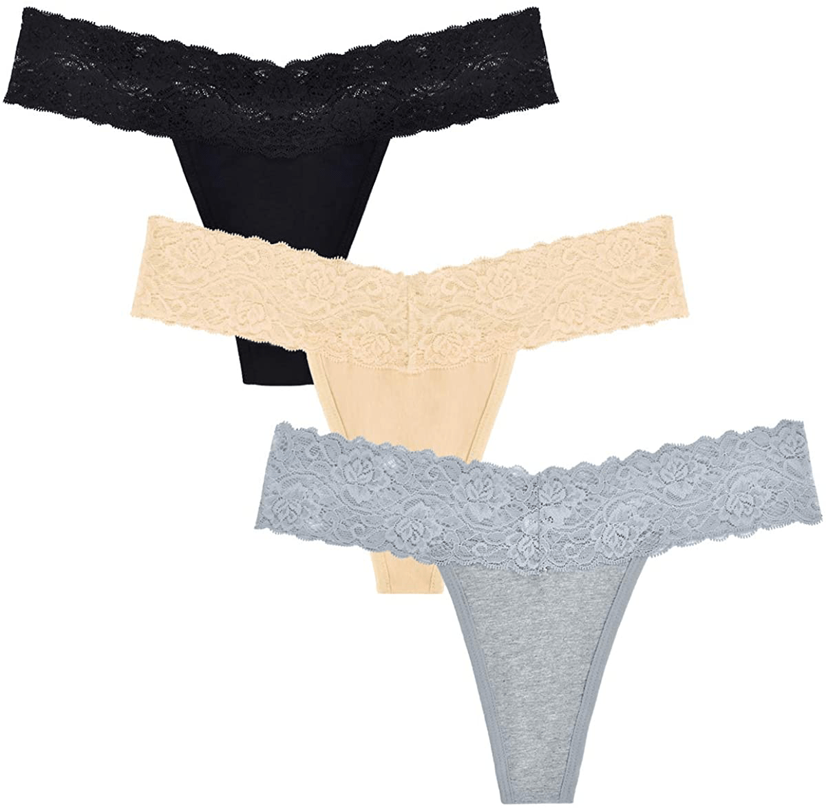 Women's Thin Lace Hollowed Out T Back Low Waist Ice Silk Sexy Cheeky Thong See Through Panties Apparel & Accessories > Clothing > Underwear & Socks > Underwear Sunm Boutique Black + Gray + Apricot Large 
