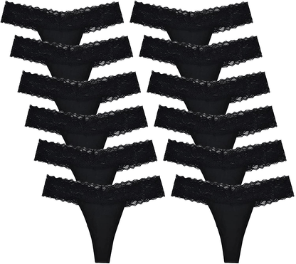 Women's Thin Lace Hollowed Out T Back Low Waist Ice Silk Sexy Cheeky Thong See Through Panties Apparel & Accessories > Clothing > Underwear & Socks > Underwear Sunm Boutique Black*12 X-Small 