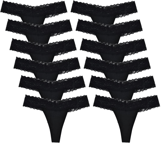 Women's Thin Lace Hollowed Out T Back Low Waist Ice Silk Sexy Cheeky Thong See Through Panties Apparel & Accessories > Clothing > Underwear & Socks > Underwear Sunm Boutique Black*12 X-Small 