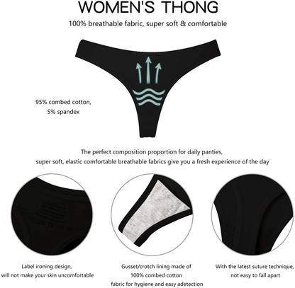 Women's Thongs Breathable Cotton Panties Stretch Low Rise Sexy G-String No Show Underwear Apparel & Accessories > Clothing > Underwear & Socks > Underwear Angelhood   