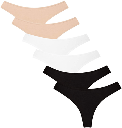 Women's Thongs Breathable Cotton Panties Stretch Low Rise Sexy G-String No Show Underwear Apparel & Accessories > Clothing > Underwear & Socks > Underwear Angelhood Black Nude White Large 