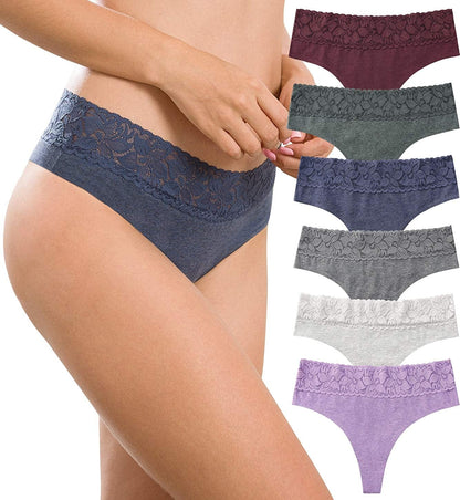 Women'S Thongs Underwear Cotton Seamless Thongs for Women Lace Trim Panties Cotton Thong -Solid Lp / Medium