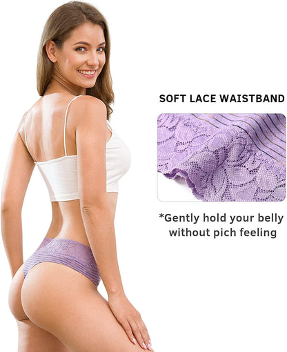 Women'S Thongs Underwear Cotton Seamless Thongs for Women Lace Trim Panties