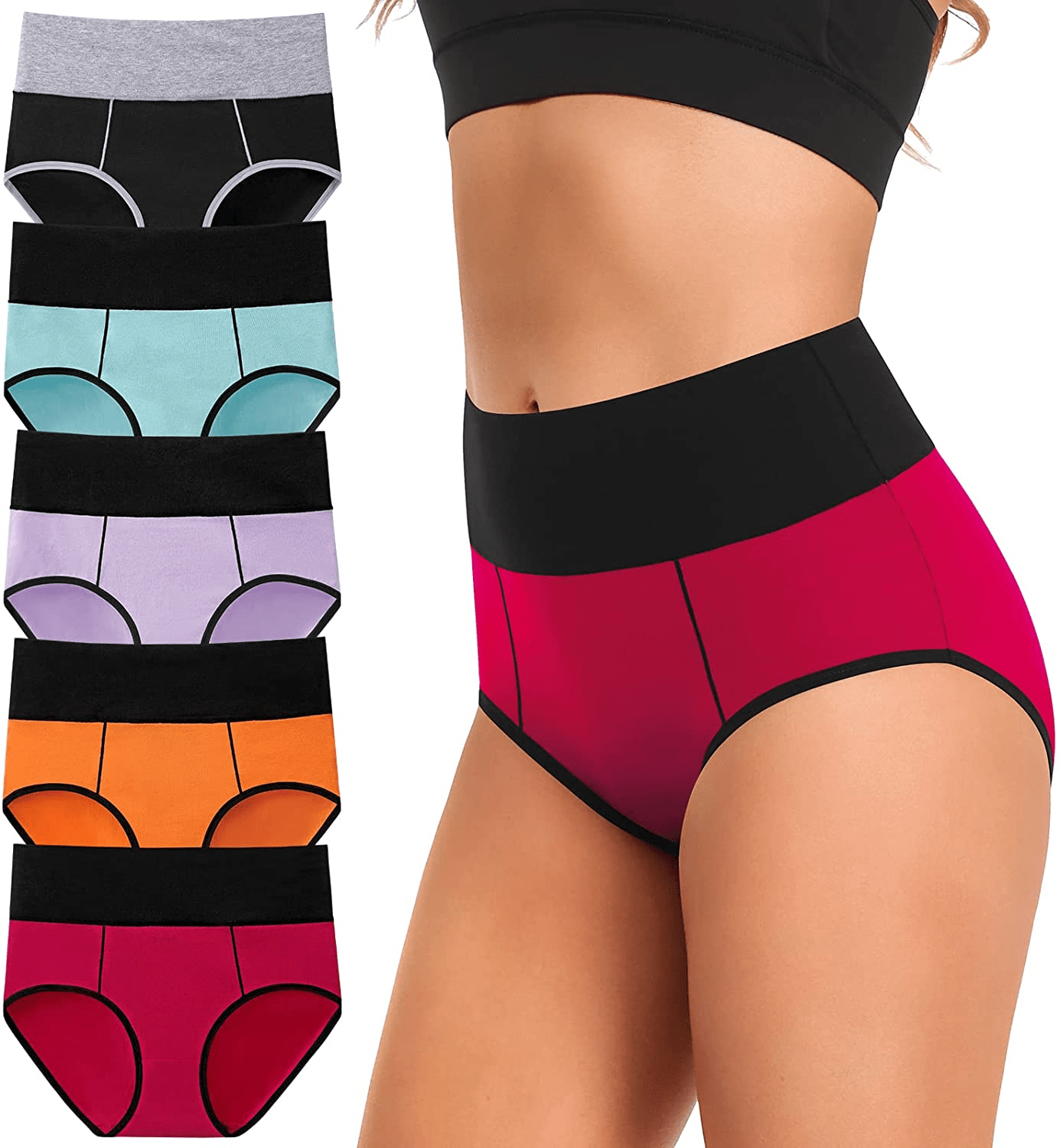 Women'S Underwear Cotton, High Waisted Full Coverage Briefs, Soft Stretch No Muffin Top Ladies Panties Regular & plus Size Apparel & Accessories > Clothing > Underwear & Socks > Underwear ASIMOON Multicoloured-c-5 Pack Medium 