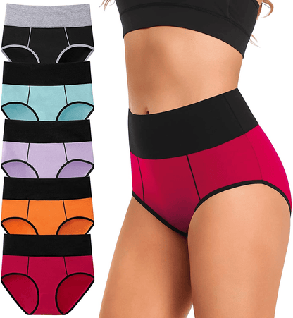 Women'S Underwear Cotton, High Waisted Full Coverage Briefs, Soft Stretch No Muffin Top Ladies Panties Regular & plus Size Apparel & Accessories > Clothing > Underwear & Socks > Underwear ASIMOON Multicoloured-c-5 Pack Medium 