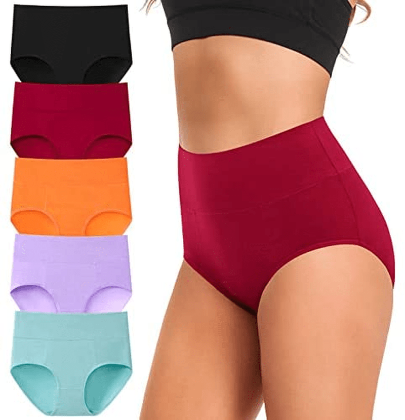 Women'S Underwear Cotton, High Waisted Full Coverage Briefs, Soft Stretch No Muffin Top Ladies Panties Regular & plus Size Apparel & Accessories > Clothing > Underwear & Socks > Underwear ASIMOON Multicoloured-f-5 Pack XX-Large 