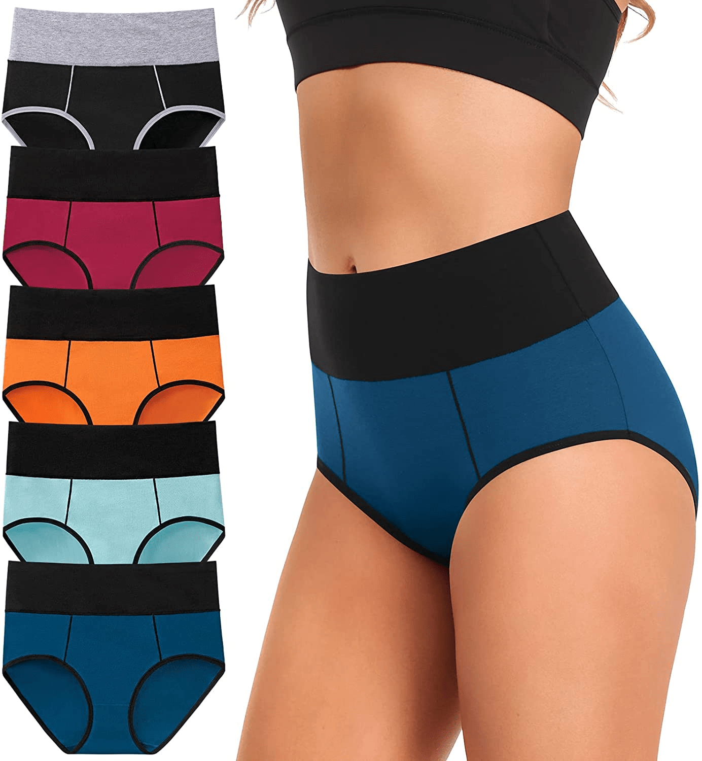 Women'S Underwear Cotton, High Waisted Full Coverage Briefs, Soft Stretch No Muffin Top Ladies Panties Regular & plus Size Apparel & Accessories > Clothing > Underwear & Socks > Underwear ASIMOON Multicoloured-a-5 Pack Large 