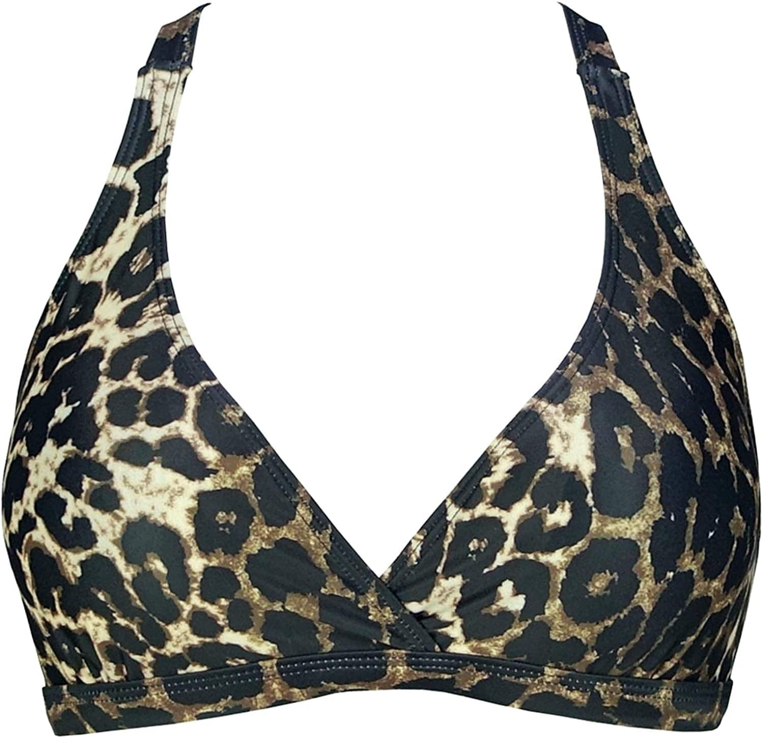 Women'S UPF 50+ Training Sport Bra Bikini Top Double Back Strap Swim Tankinis(Fba) Leopard / 36B