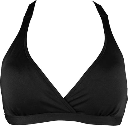 Women'S UPF 50+ Training Sport Bra Bikini Top Double Back Strap Swim Tankinis(Fba) Black / 36D
