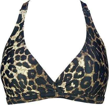 Women'S UPF 50+ Training Sport Bra Bikini Top Double Back Strap Swim Tankinis(Fba) Leopard / 32D