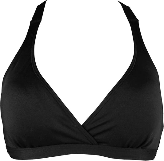 Women'S UPF 50+ Training Sport Bra Bikini Top Double Back Strap Swim Tankinis(Fba) Black / 32D